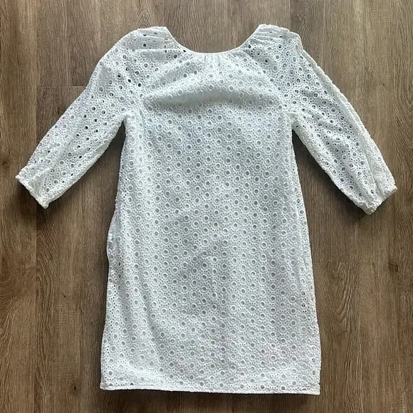 Crown & Ivy Eyelet Scoop Neck Dress White Size 4 3/4 Sleeves - Picture 5 of 5